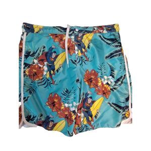 VTG DC COMICS SUPERMAN🔥Men's LARGE Blue Hawaiian‎ Boardshorts Swim Trunk Shorts